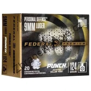 9mm Luger Federal Personal Defense, 124GR, Punch JHP